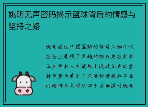 姚明无声密码揭示篮球背后的情感与坚持之路